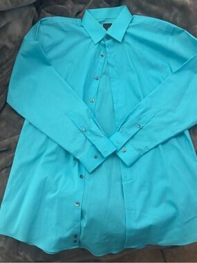 🎃 3 for $10 🎃 J Ferrar Slim Fit Long Sleeve Light Blue Teal Button Up Shirt